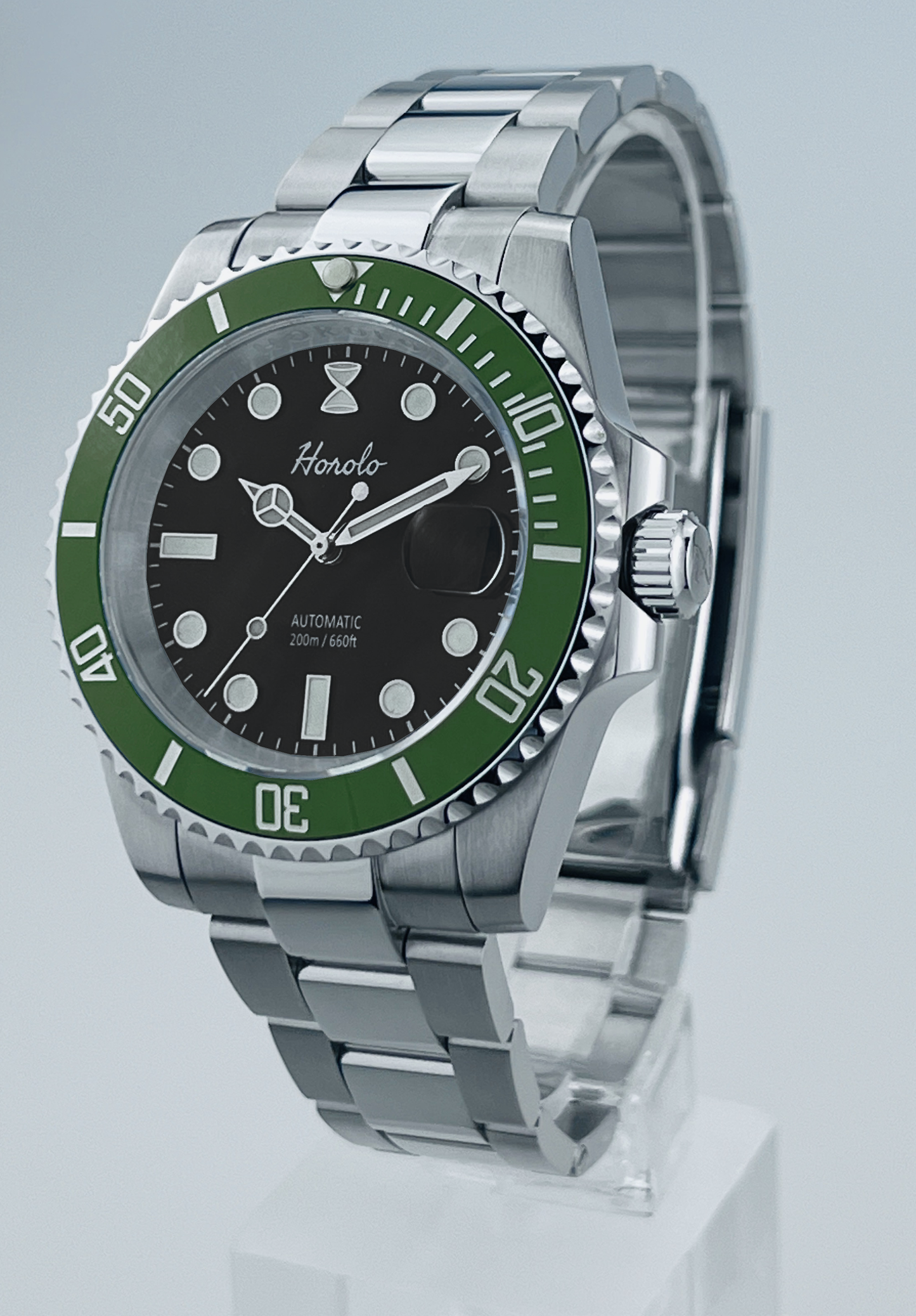 Horolo Green Bezel Black Face Submariner Watch